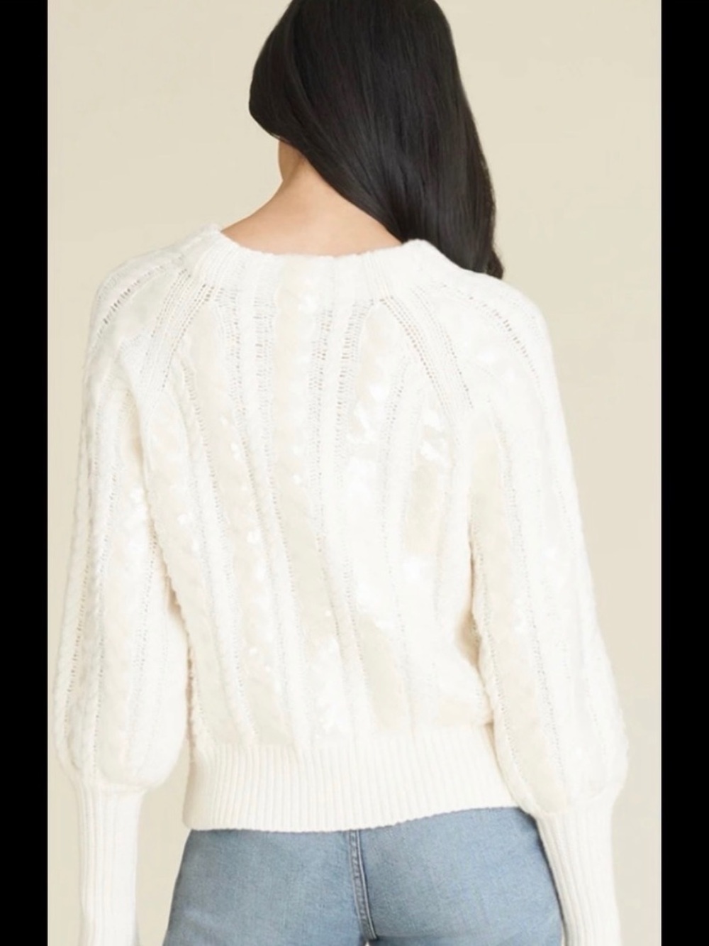 Veronica Beard Cream Cable Knit Crewneck Sweater - Picture 2 of 7